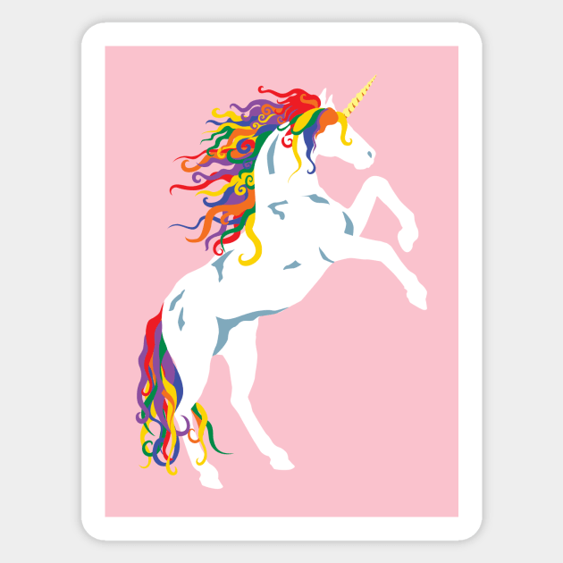 Rainbow Maned White Unicorn Sticker by PeregrinusCreative